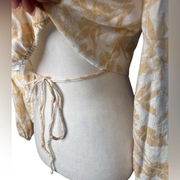 Abercrombie & Fitch long sleeve linen blend wrap crop top size Large - Picture 5 of 9